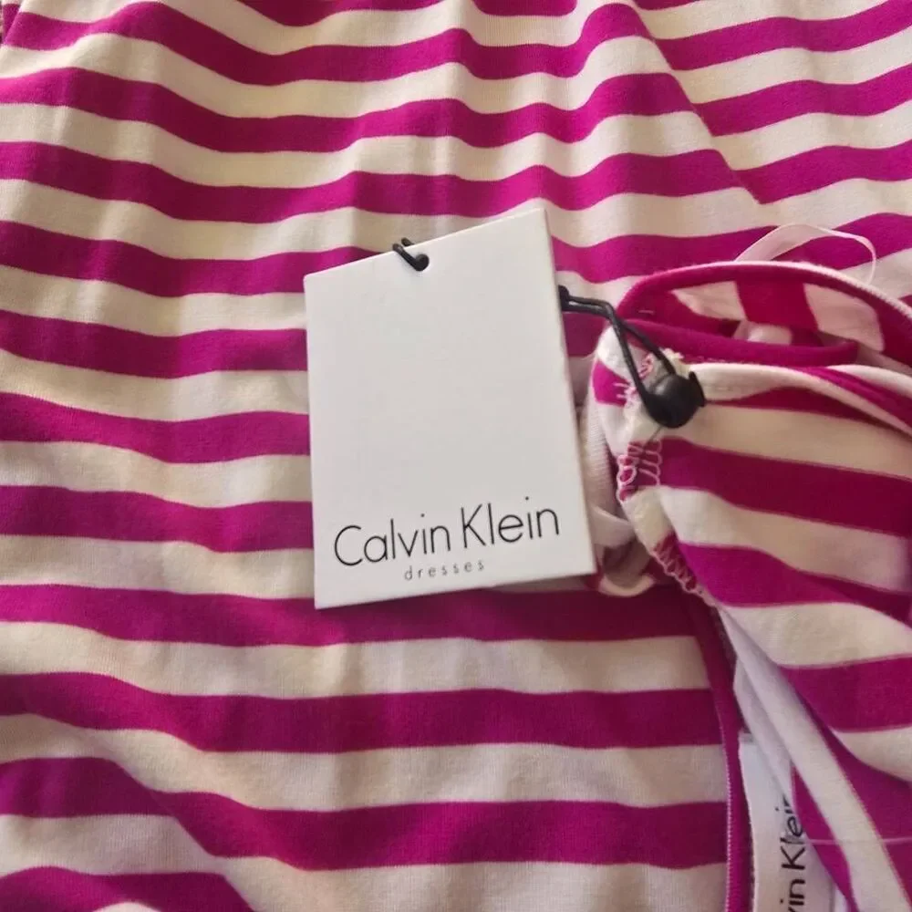 Calvin Klein Pink/White Stripe Full Length Tank  Long Maxi Dress, NWT, Sz. 4 - Picture 11 of 12